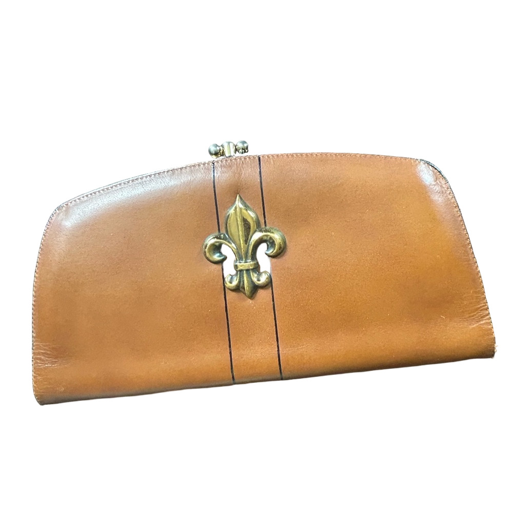 Vintage Baronet Brown Leather Wallet with Goldtone Fleur De Lis Symbol 7”x4”